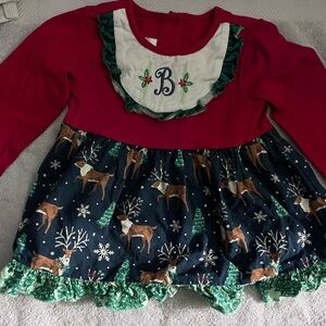 Initial B Tunic Dress with Reindeer and Snowflakes 24M